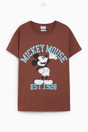 Dames - CLOCKHOUSE - T-shirt - Mickey Mouse - donkerbruin