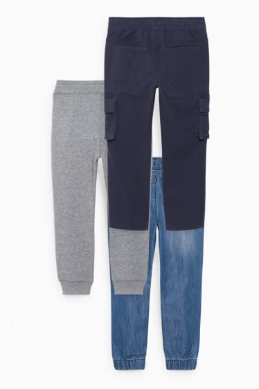 Bambini - Confezione da 3 - jeans, pantaloni cargo e pantaloni sportivi - blu scuro