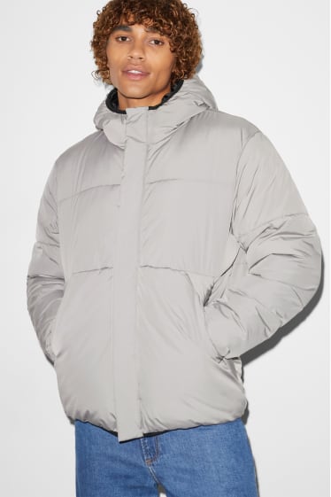 Men - Quilted jacket with hood - gray