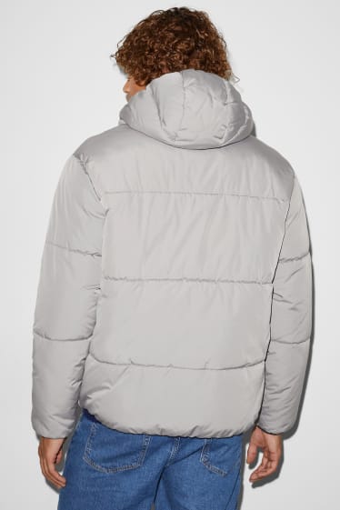 Men - Quilted jacket with hood - gray