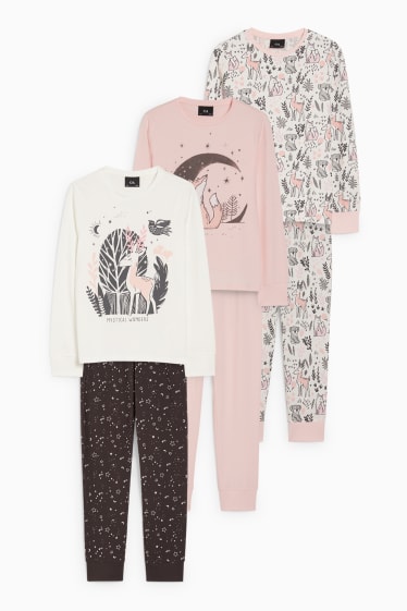 Kinderen - Set van 3 - pyjama - 6-delig - wit / roze
