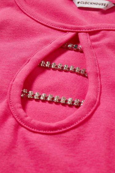 Dámské - CLOCKHOUSE - krátké tričko s dlouhým rukávem - neonově růžová