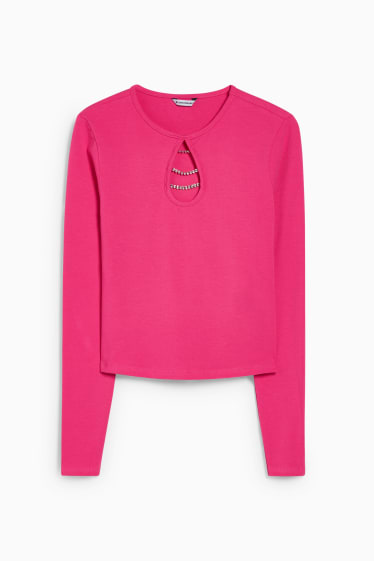 Women - CLOCKHOUSE - cropped long sleeve top - neon pink