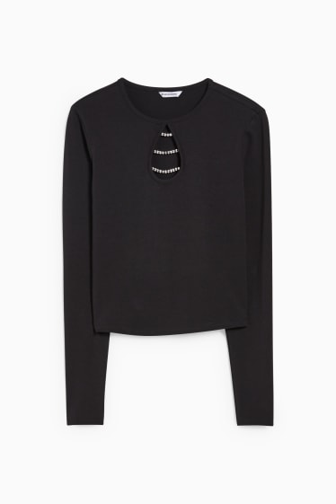 Damen - Crop Langarmshirt - schwarz
