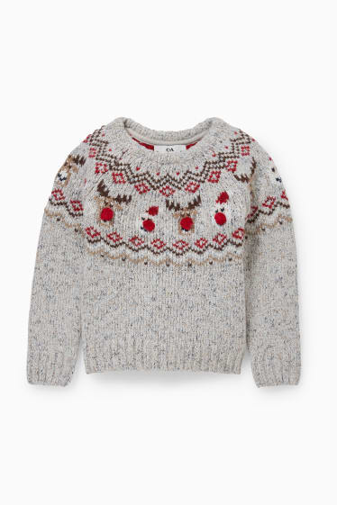 Dzieci - Świąteczny sweter - Rudolf i Święty Mikołaj - jasnoszary-melanż