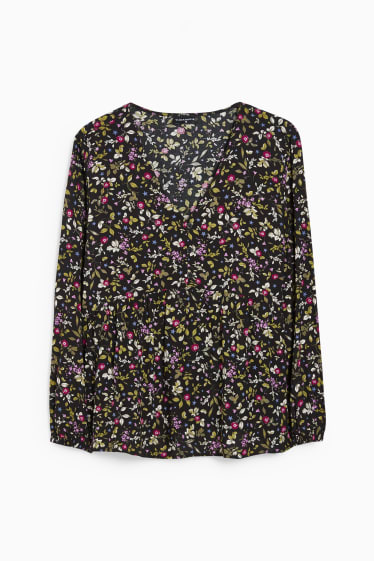 Dames - CLOCKHOUSE - blouse - gebloemd - zwart