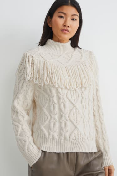 Femmes - Pullover - motif tressé - blanc crème