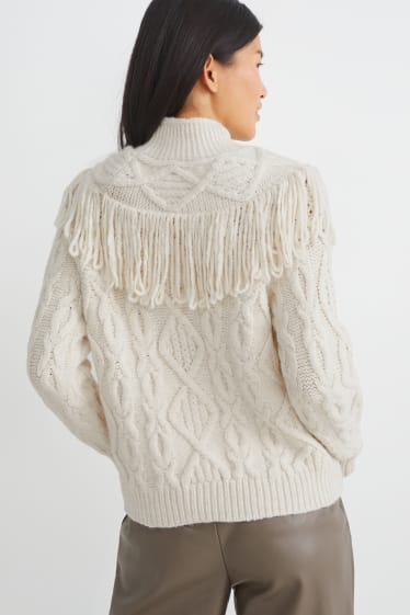 Femmes - Pullover - motif tressé - blanc crème