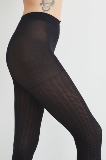 Dames - Panty - LYCRA® - 60 DEN - ondoorzichtig - met patroon - zwart