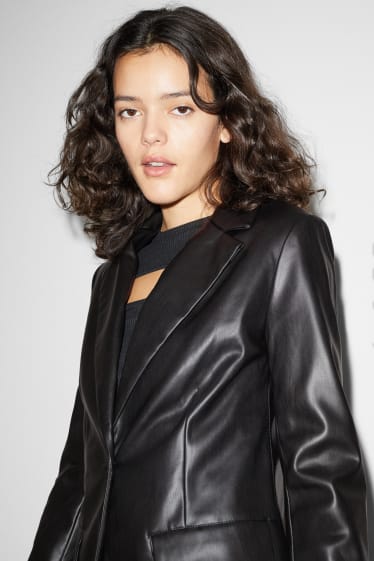 Damen - CLOCKHOUSE - Blazer - Relaxed Fit - Lederimitat - schwarz