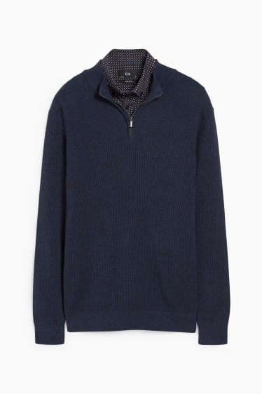 Men - Jumper and shirt - regular fit - button-down collar - dark blue