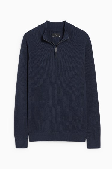 Men - Jumper and shirt - regular fit - button-down collar - dark blue