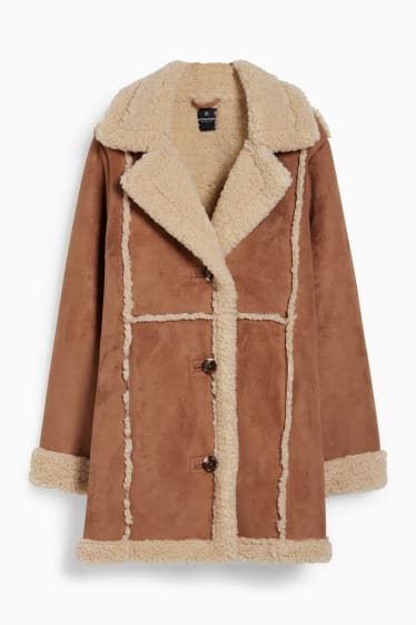 Damen - CLOCKHOUSE - Shearling Jacke - Velourslederimitat - havanna