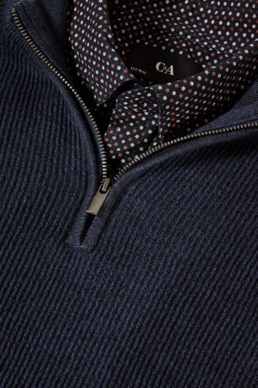 Heren - Trui en overhemd - regular fit - button down - donkerblauw