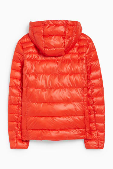 Women - Quilted jacket with hood - red