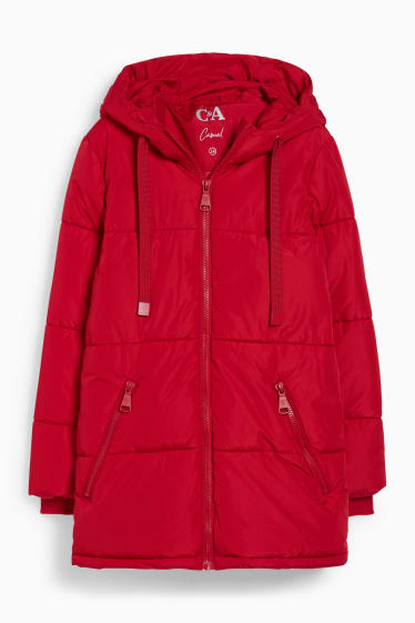 Women - Quilted jacket with hood - red