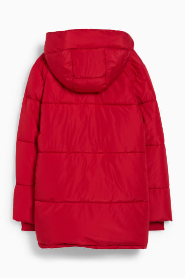Women - Quilted jacket with hood - red