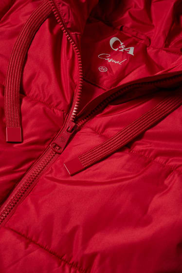Dames - Gewatteerde jas met capuchon - rood