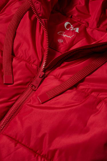 Women - Quilted jacket with hood - red