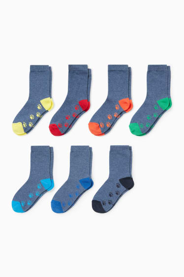 Dětské - Multipack 7 ks - tlapky - ponožky s motivem - modrá-žíhaná