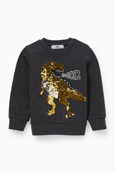 Enfants - Dinosaures - sweat - matière brillante - gris foncé