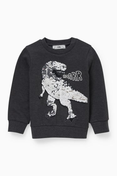 Enfants - Dinosaures - sweat - matière brillante - gris foncé