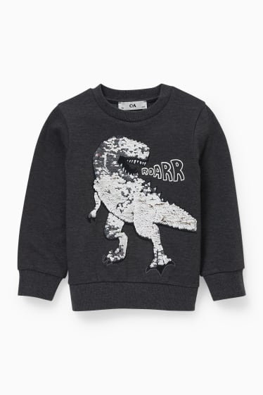 Kinder Jungen - Dino - Sweatshirt - Glanz-Effekt - dunkelgrau