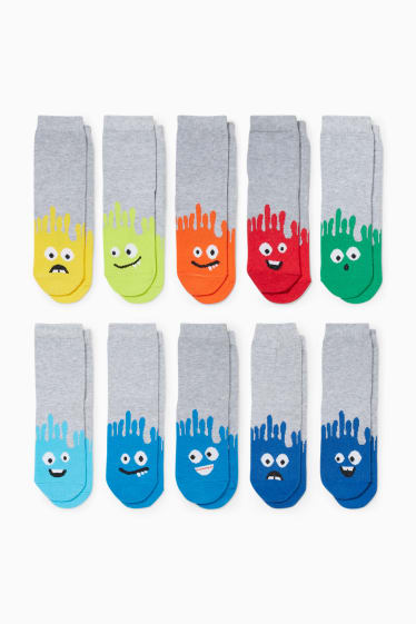 Kinder - Multipack 10er - Farbkleckse - Socken mit Motiv - hellgrau-melange