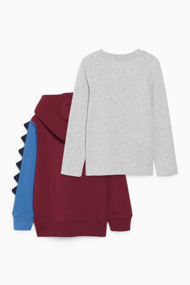 Kinderen - Set van 2 - dino - hoodie en longsleeve - bordeaux