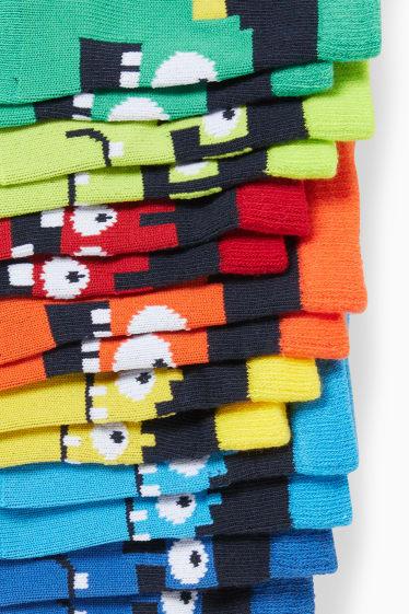 Enfants - Lot de 7 paires - Monstre - chaussettes à motif - bleu foncé