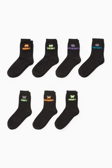 Kinder Jungen - Multipack 7er - Wochentage - Socken mit Motiv - schwarz