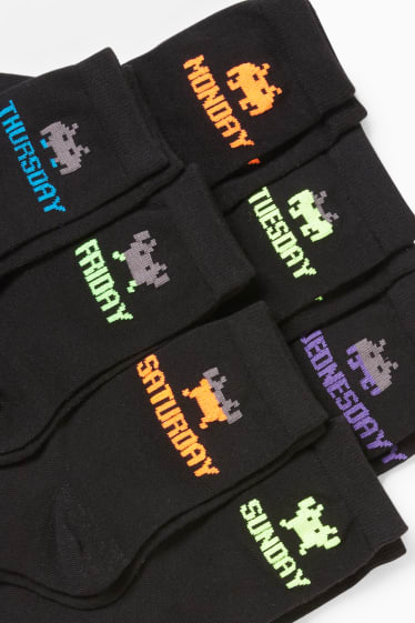 Kinder Jungen - Multipack 7er - Wochentage - Socken mit Motiv - schwarz