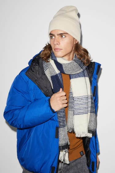 Men - CLOCKHOUSE - knitted scarf - check - blue / beige