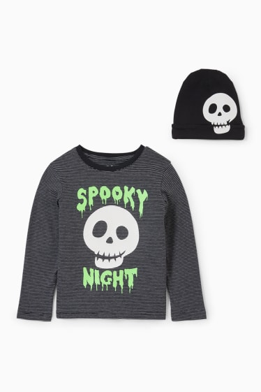 Kinderen: jongens - Set - longsleeve en muts - 2-delig - zwart