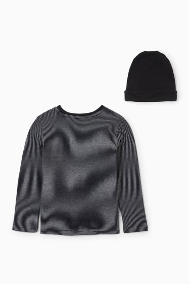 Kinderen: jongens - Set - longsleeve en muts - 2-delig - zwart