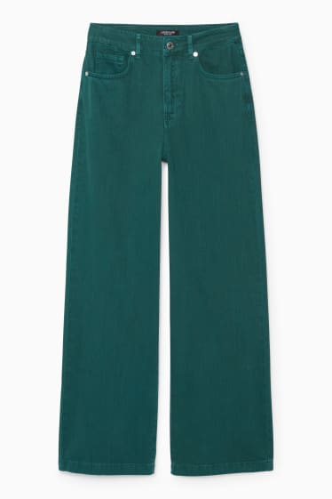Dona - CLOCKHOUSE - pantalons - high waist - wide leg - verd fosc