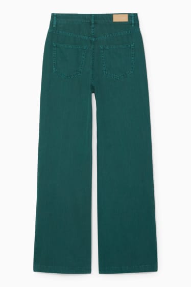 Dona - CLOCKHOUSE - pantalons - high waist - wide leg - verd fosc