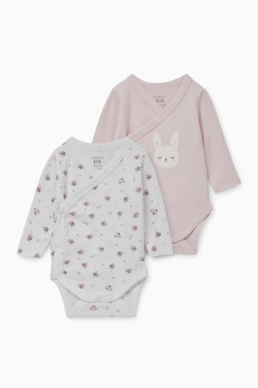 Babys - Set van 2 - wikkelrompertje - wit / roze