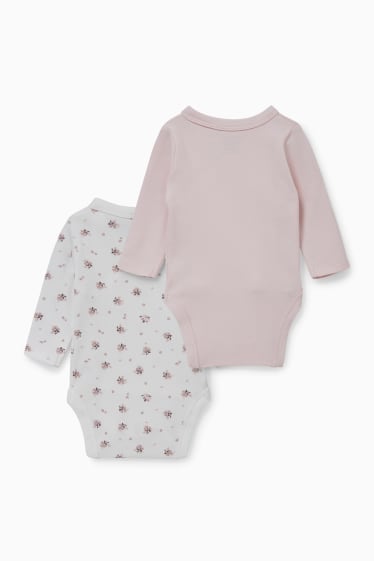 Bébés - Lot de 2 - bodys croisés pour bébé - blanc / rose