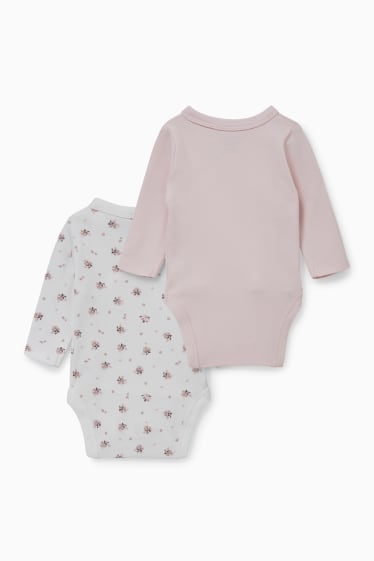 Babys - Set van 2 - wikkelrompertje - wit / roze