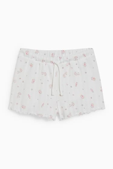 Adolescenți și tineri - CLOCKHOUSE - pantaloni scurți de pijama - cu flori - alb
