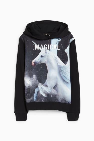 Enfants filles - Licorne - sweat à capuche - noir