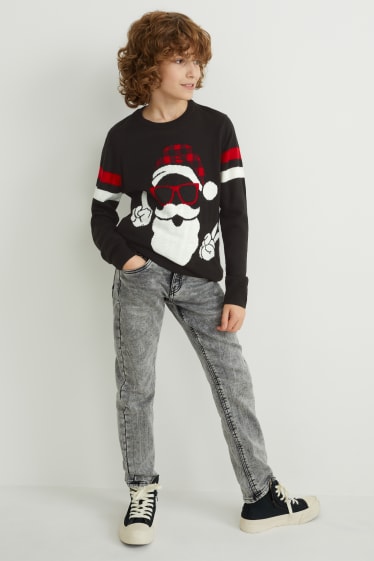 Dzieci - Sweter świąteczny - Mikołaj - czarny