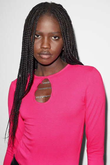 Women - CLOCKHOUSE - cropped long sleeve top - neon pink