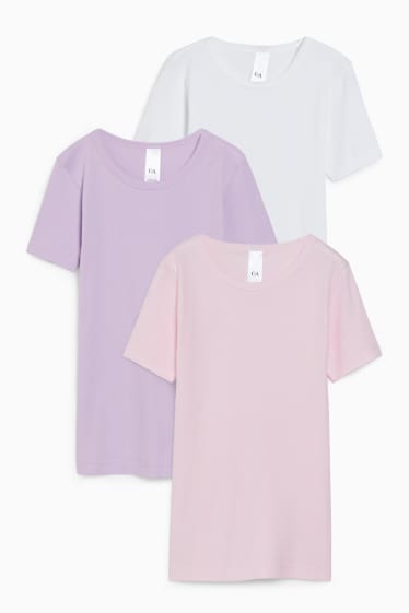 Kinderen - Set van 3 - ondershirt - wit / roze