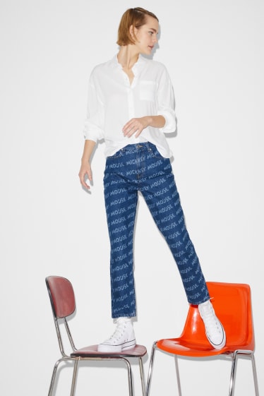 Women - Mom Jeans - high waist - Micky Maus - blue denim