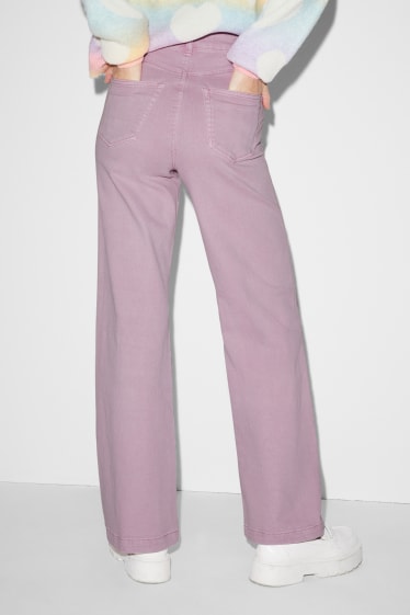 Kobiety - CLOCKHOUSE - wide leg jeans - wysoki stan - jasnofioletowy