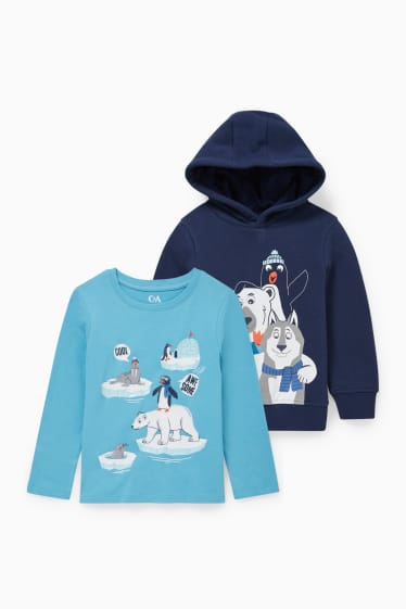 Niños - Pack de 2 - sudadera con capucha y camiseta de manga larga - azul oscuro