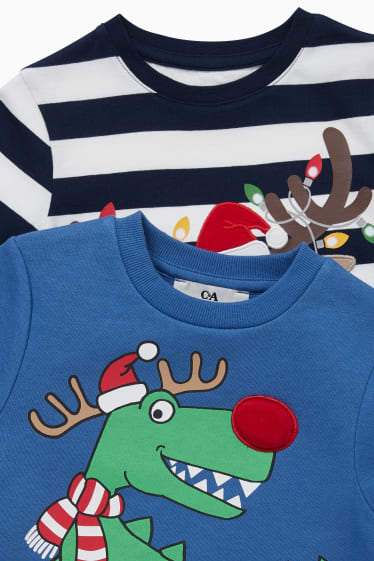 Dzieci - Wielopak, 2 szt. - świąteczna bluza dresowa i koszulka z długim rękawem - niebieski