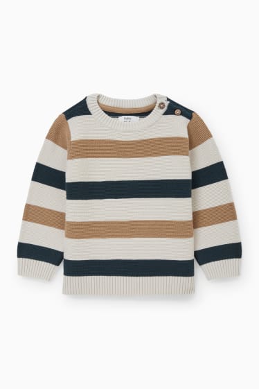 Baby: jongens - Babytrui - gestreept - beige-mix